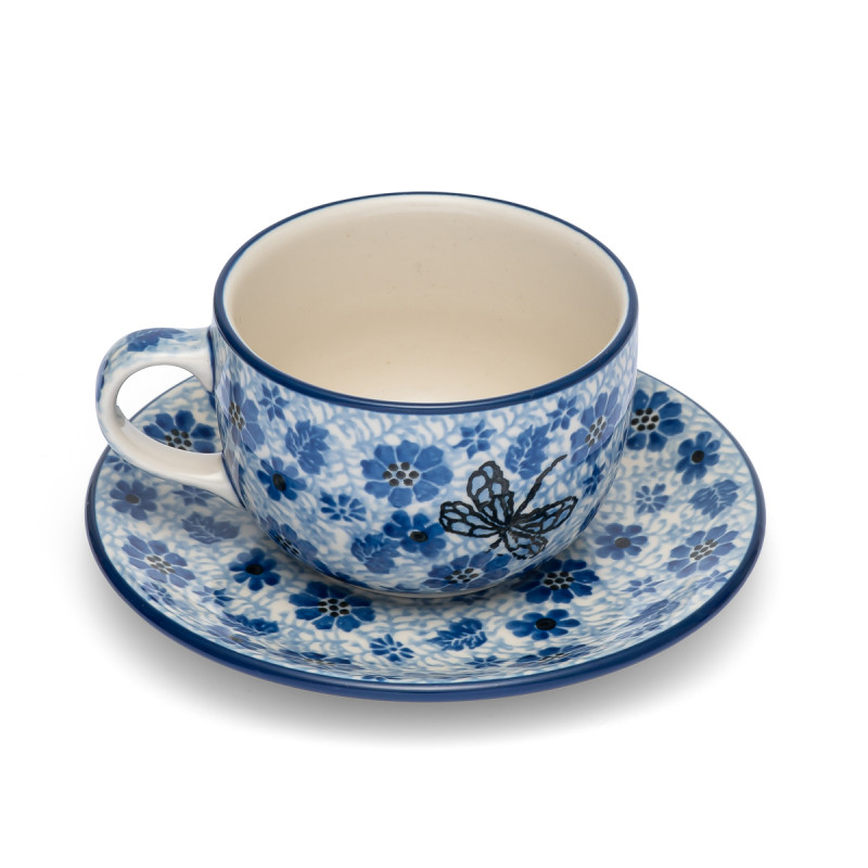 Polish Pottery Shop Cups and Saucer