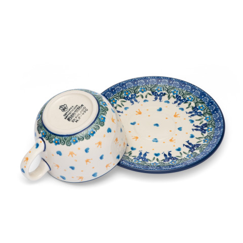 Polish Pottery Shop Cups and Saucer