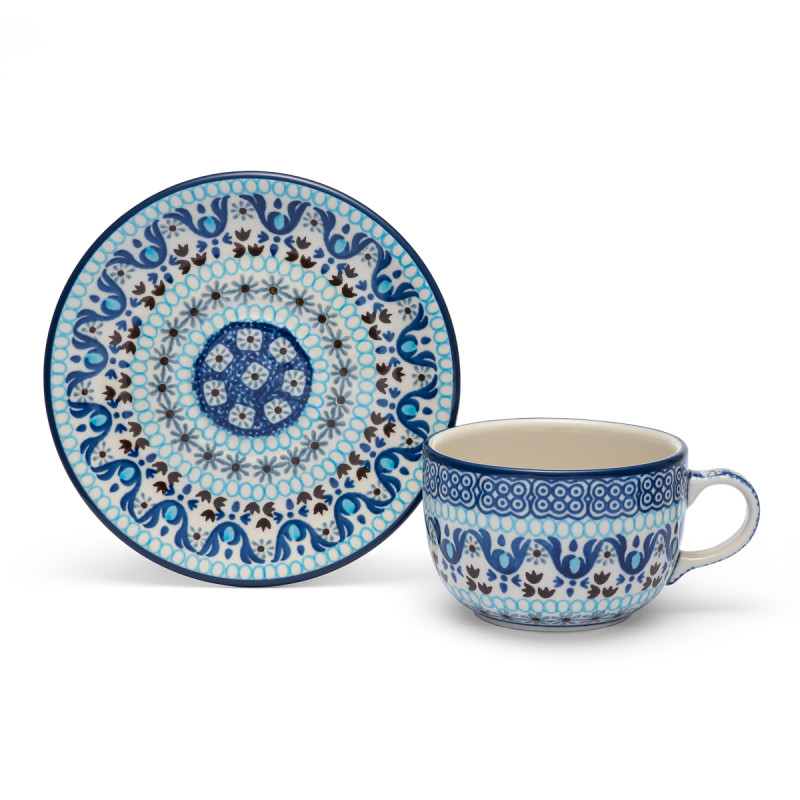 Polish Pottery Shop Cups and Saucer